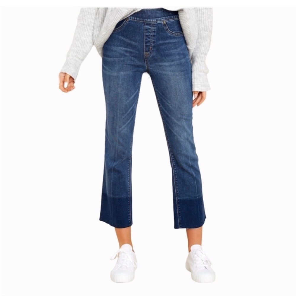 Spanx Cropped Flare Denim Stretch Jeans In Medium Wash